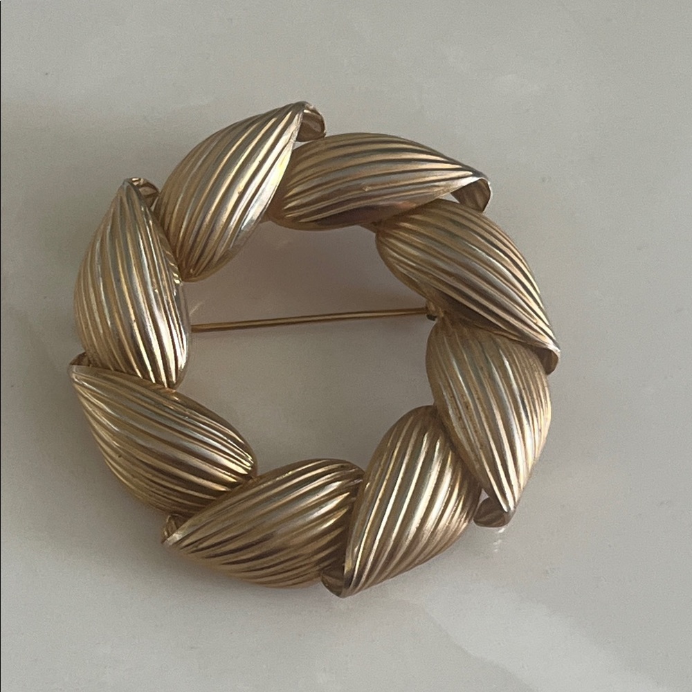 Statement  Gold Tone Leaf Brooch